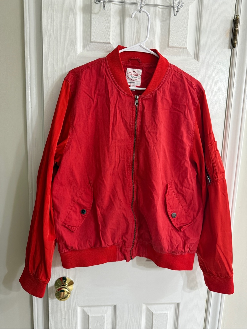 Classic Red Bomber Jacket with Zip Front